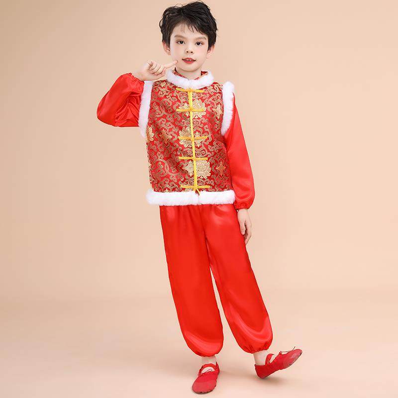 正品出元旦儿中童喜庆演服男女童国风舞蹈打服鼓拜年开门红表演幼