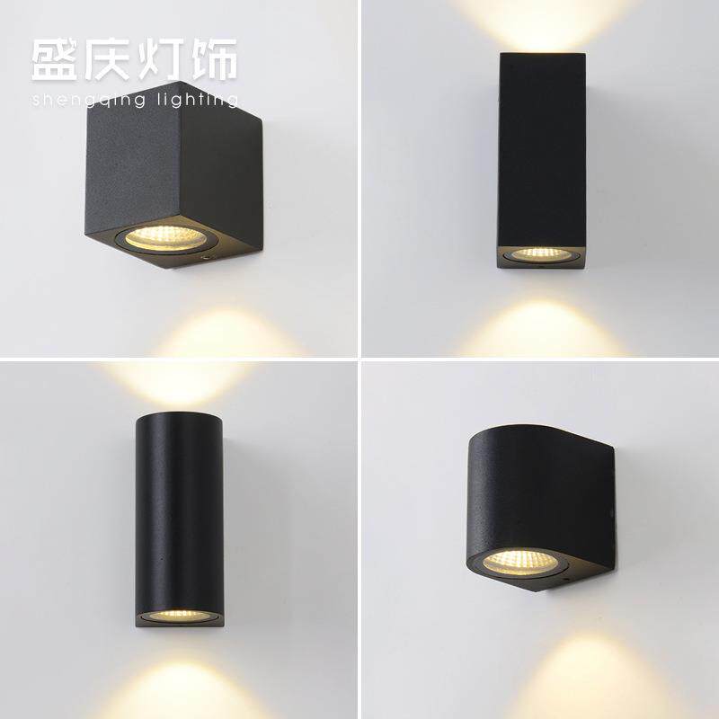 户外led双头壁灯现代简约防水庭院墙壁阳台过道方形上下发光圆形