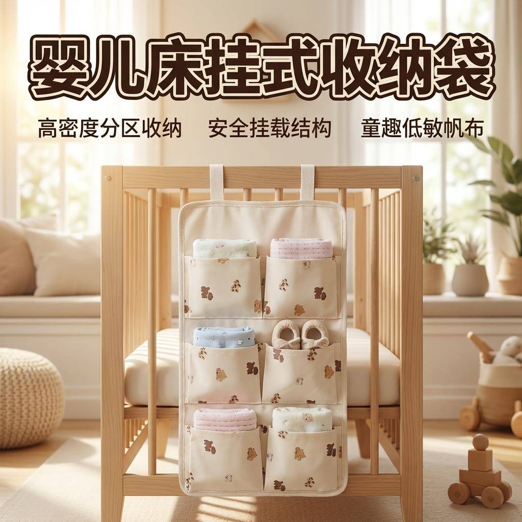 婴儿围栏拖鞋专用收纳挂袋多功能置物宝宝防护栏整理杂物
