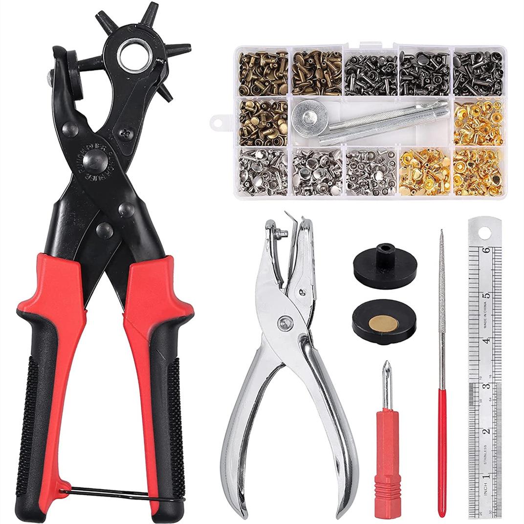 供跨境皮革打孔工具皮带多孔尺寸打孔器套件加铆钉组合工具套装