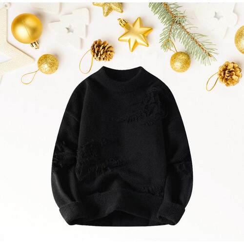 Men Round Neck Sleeve Knitwear Relaxed Threaded Menswear