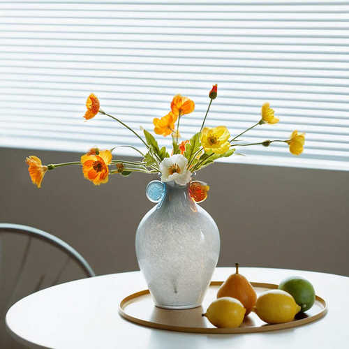 北欧创意手工双耳渐变直筒花瓶高级感餐桌电视柜软装中古摆件装饰