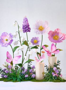 大型纸艺花成品紫色仿真花场景布置莫奈花园蝴蝶立体美陈装饰造景