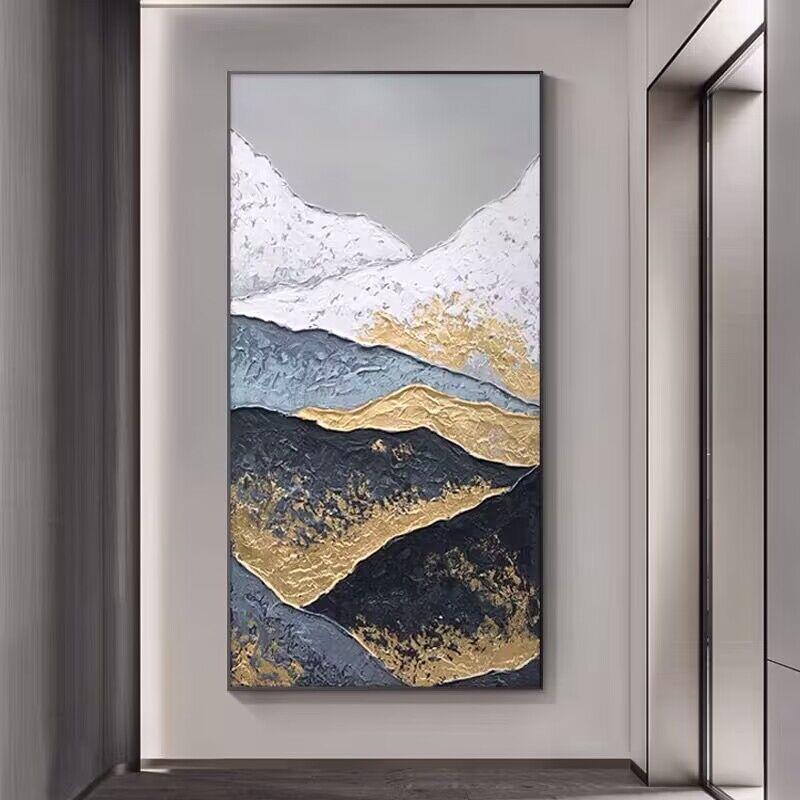 金山银山手绘油画抽象现代玄关装饰画竖版高级噶过道玄关墙壁挂画