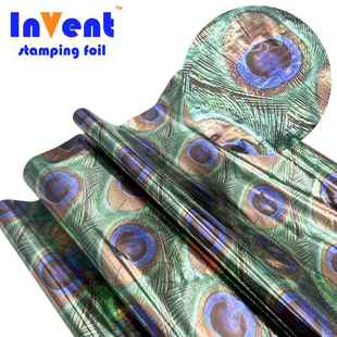12u75CM孔雀纹布料烫金纸花膜服装 纺织水洗丝印烫金浆膜印箔