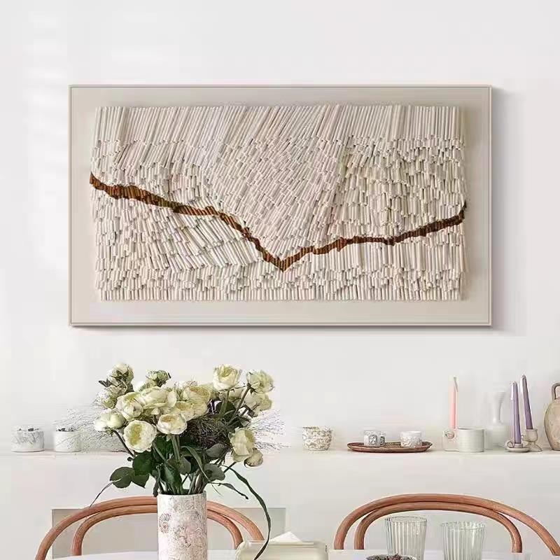 现代风纸棒立体拼贴实物画沙发背景玄关几何装饰画酒店样板房挂画图片