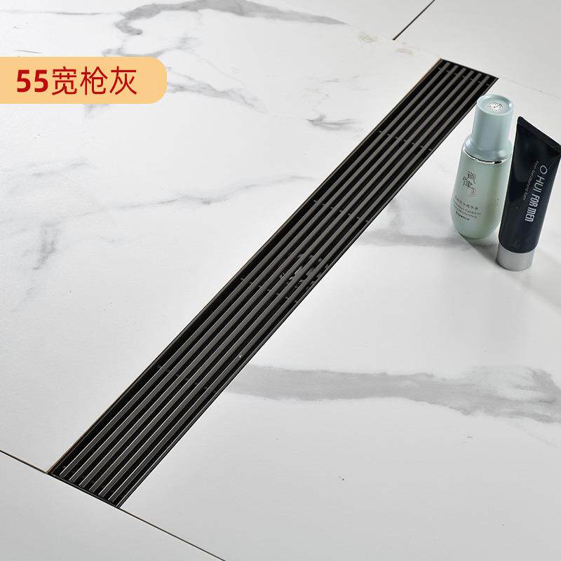 55宽长条形枪灰色地漏防臭浴室卫生间加长304不锈钢大排量