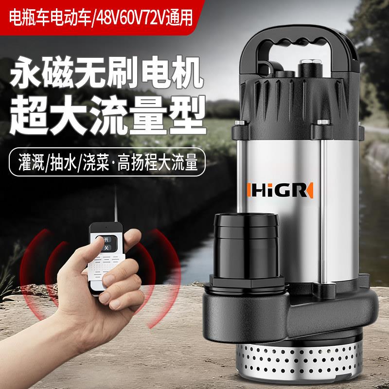 无刷直流潜水泵24V电动车专用48v60v72v浇菜遥控农用灌溉抽水泵