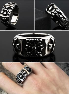 复古十字花戒指男潮牌高级感嘻哈饰品男士戒指男生机车朋克钛钢