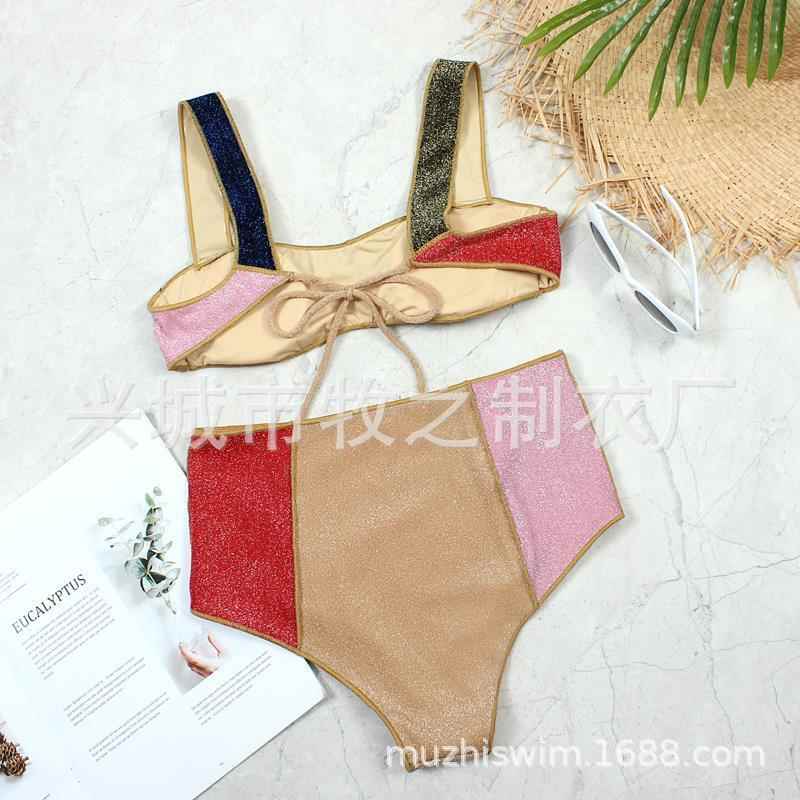 Muzhi waist gold high womens thread bikini stitching
