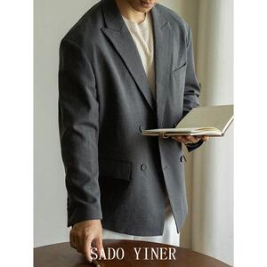 SADO YINER高级抗皱双排扣休闲西服男2026春秋季新款通勤宽松西装