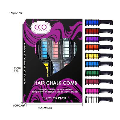 10-Color Hair Chalk Comb Kit - Instant Brightening & Easy to