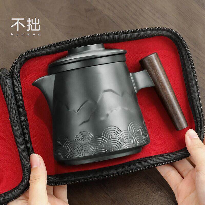 黑陶旅行茶具套组可携式一壶四杯简易随身包户外泡茶壶高端快客杯