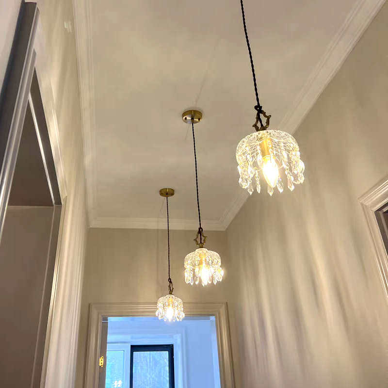 全铜复古轻奢水晶玻璃小吊灯过道玄关床头阳台走廊衣帽间法式灯具,家装灯饰光源,客厅吊灯,淘宝优惠券,粉丝福利购,淘宝优惠卷