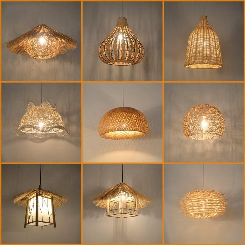 东南亚竹艺灯草绳竹编创意个性吊灯餐厅农庄茶楼草帽藤艺吧台吊灯