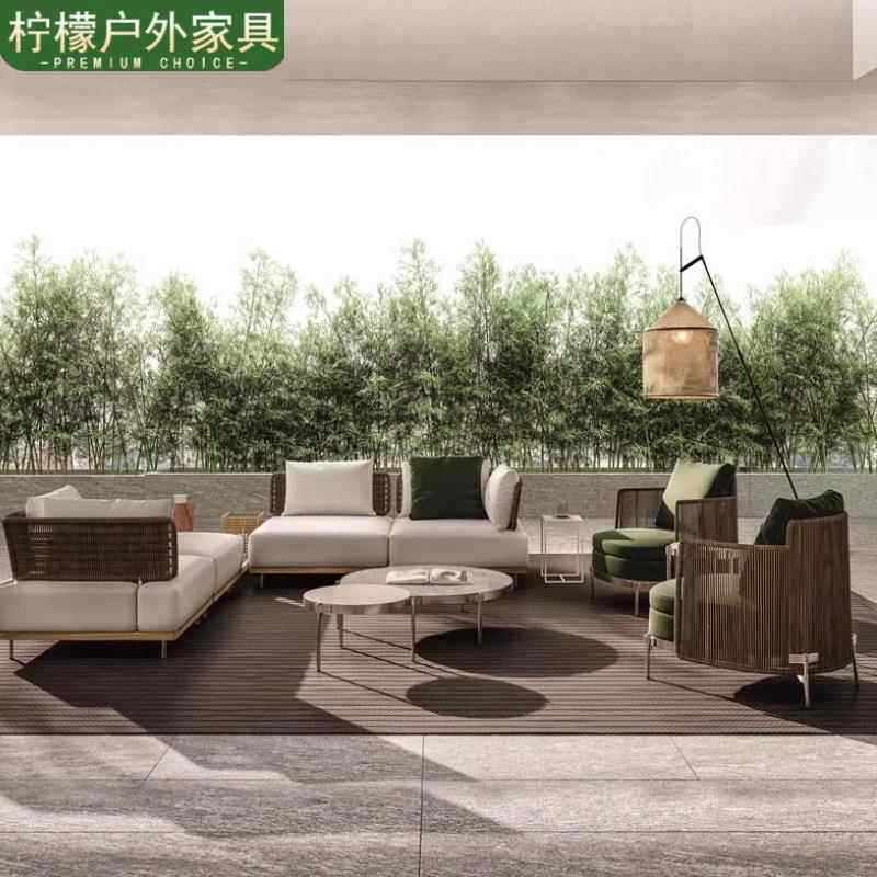 民户外院沙发铝合柚木沙发花园家具别墅宿庭防水防GDU晒户外沙金