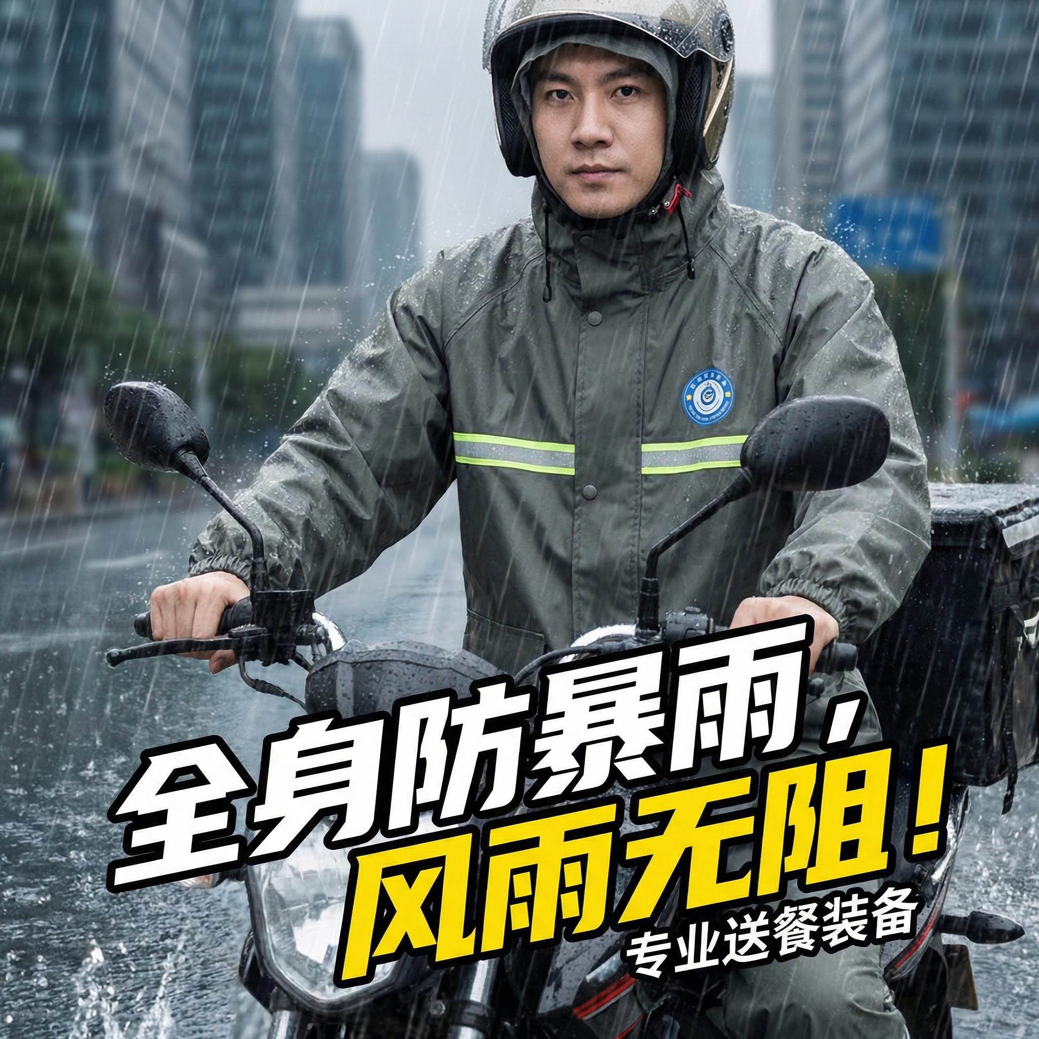 雨衣两件式男女款外送骑手防暴雨工地干活耐磨反光针织布套装雨披