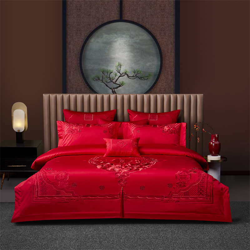 高端奢华全棉婚庆四六件套新婚庆大红床单被套喜被陪嫁床上用品