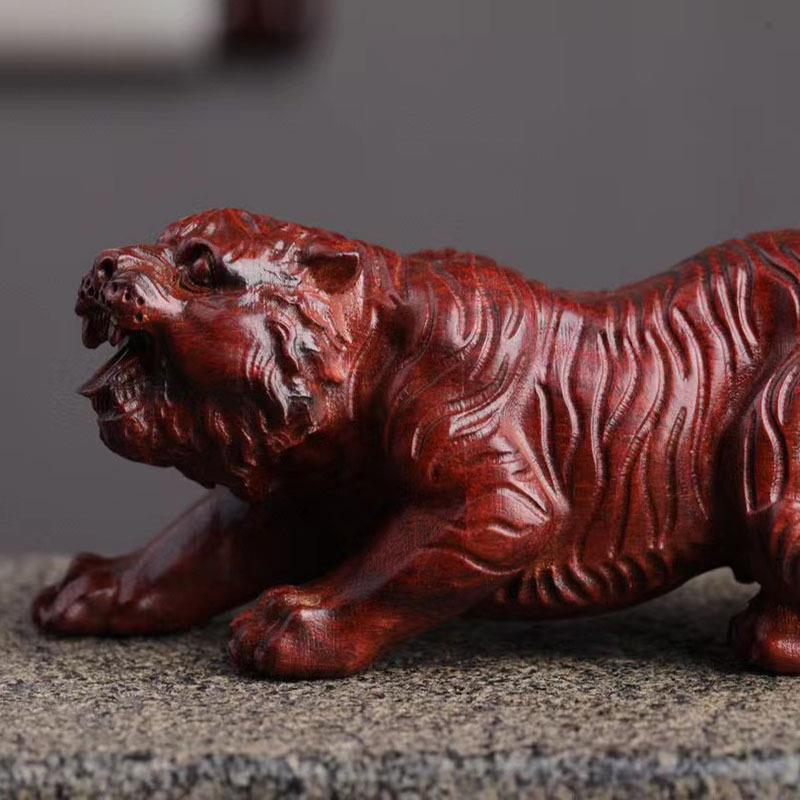 小叶紫檀猛虎老虎手把件办公室摆件木雕檀香木物件文玩工艺品