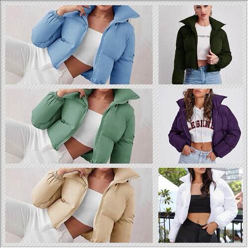 Cotton coat women's long sleeved stand collar jacket