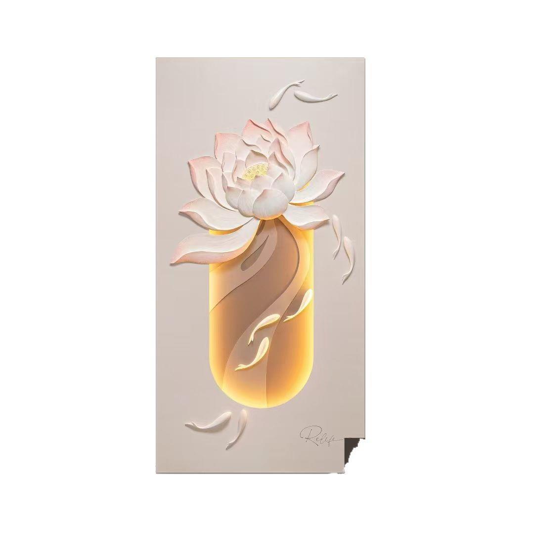 鱼图立体浮雕玄关装饰画现代走廊挂画led灯画客厅竖版过道壁画