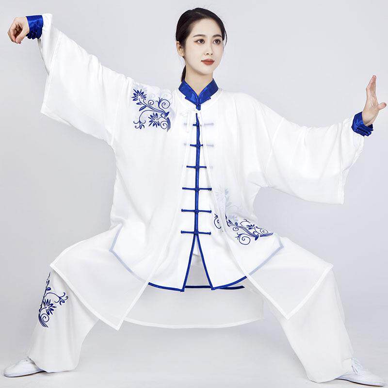 春夏季健身气功表演服新款改良青花瓷刺绣仙气太极服饰武术晨练服