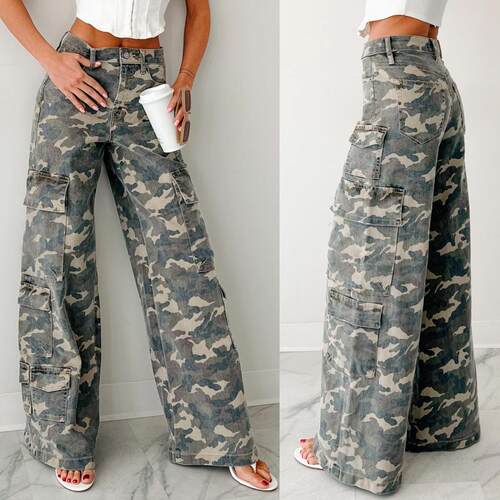 Casual Camouflage Tooling Straight Women's Old Jeans Loose