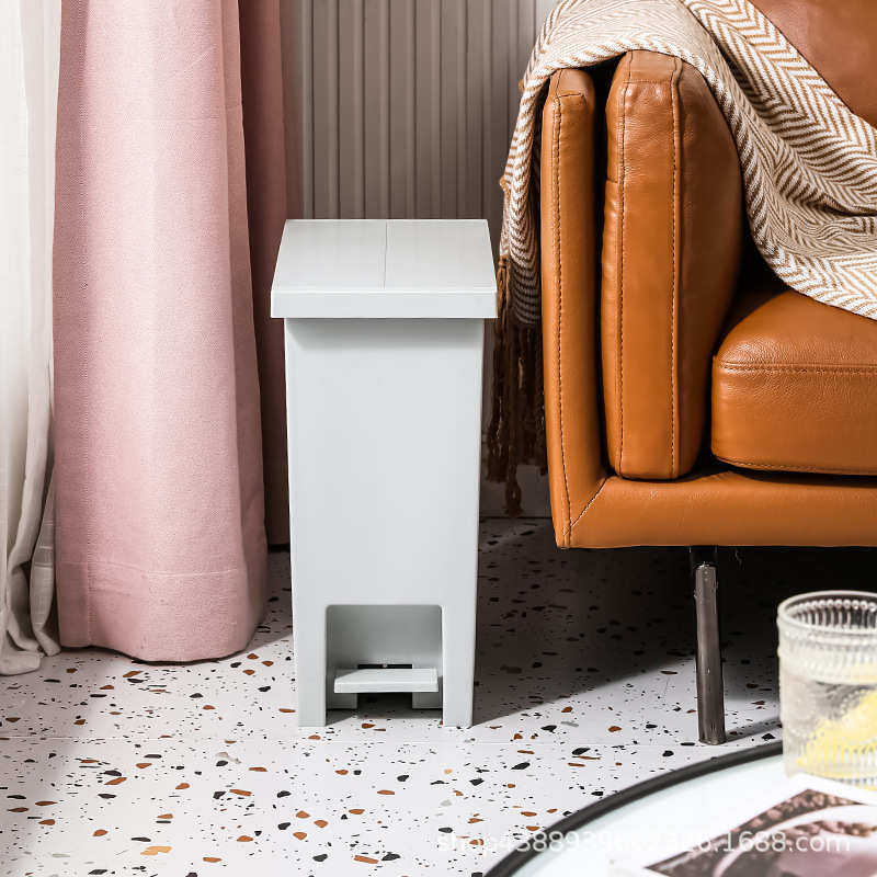 家用静音缓降垃圾桶厨房客厅办公室卫生间脚踩开盖窄形防臭收纳桶