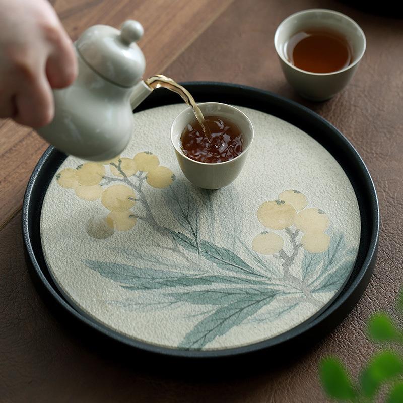 速干吸水茶盘干泡茶台陶瓷壶承家用小型圆形功夫茶具茶海托盘