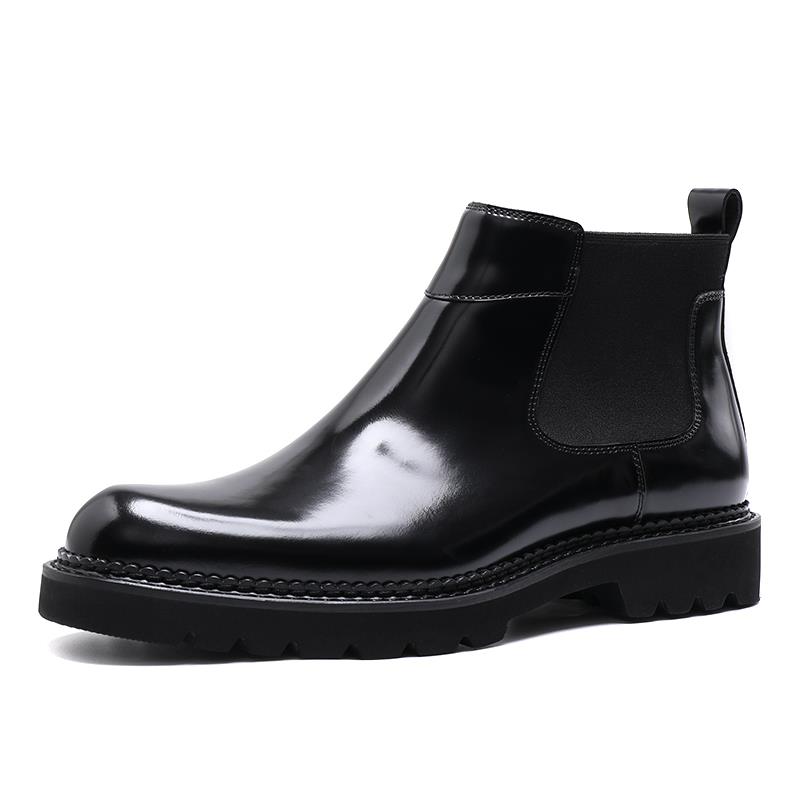 高档高英伦潮流切尔风西靴皮男时尚亮厚底休闲短靴筒皮鞋男士套筒
