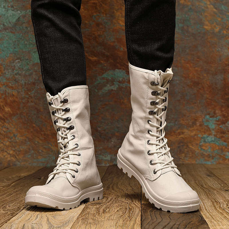 鞋舌一体户外工装靴男士高帮帆布马丁靴透气高筒沙漠靴防土劳保鞋,流行男鞋,马丁靴,淘宝优惠券,粉丝福利购,淘宝优惠卷