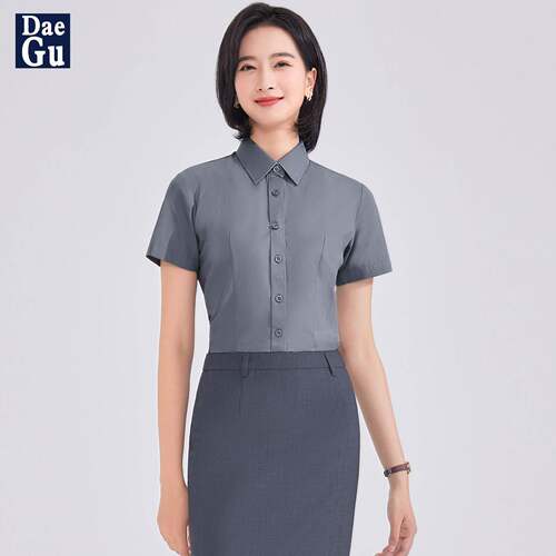 免烫衬衫男女长短袖春秋工作服商务正装灰色职业装衬衣定制LOGO