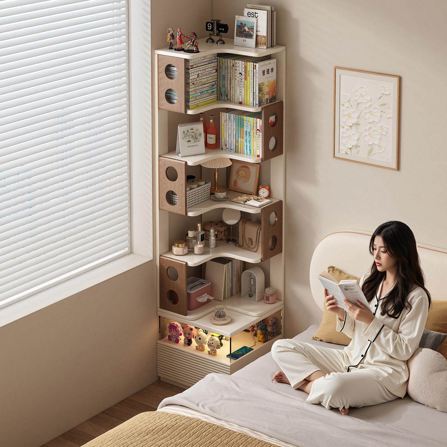 全实木书架床头柜置物架转角书柜落地儿童床边侧边柜床头架小户型