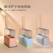 原创设计金属猫砂铲大号木柄猫砂铲套装 带底座糖果色底座猫屎铲子