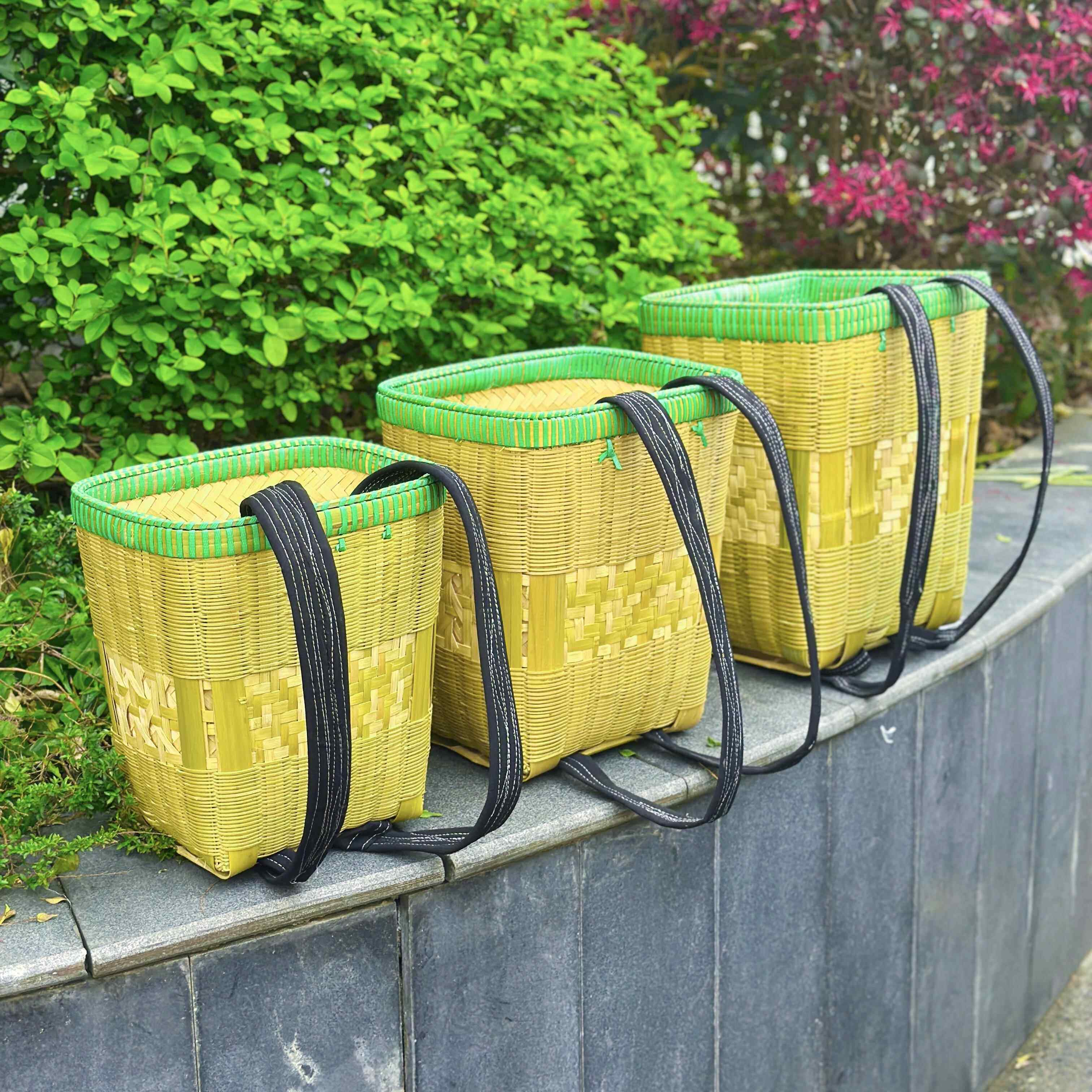 【四川金竹双层背篼】精编双层竹竹篓手工竹编家用背篼买 菜