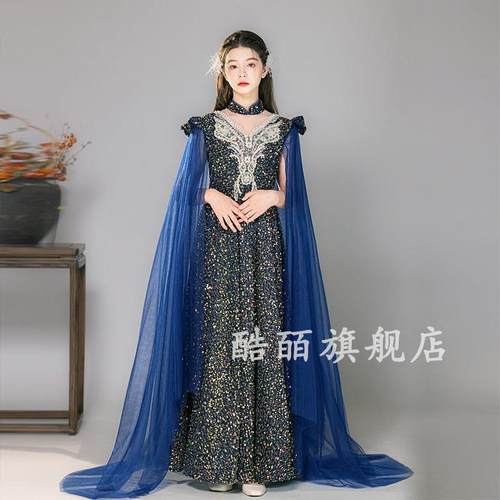 正品端红色童女童礼服儿公主裙高模特走秀主持人礼服弹筝演古出服