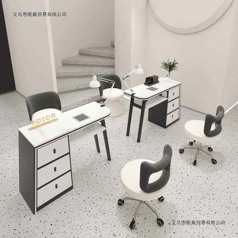 新款T555卡桌通红美店奶油美桌椅套装大理网石面自带吸尘器修甲甲