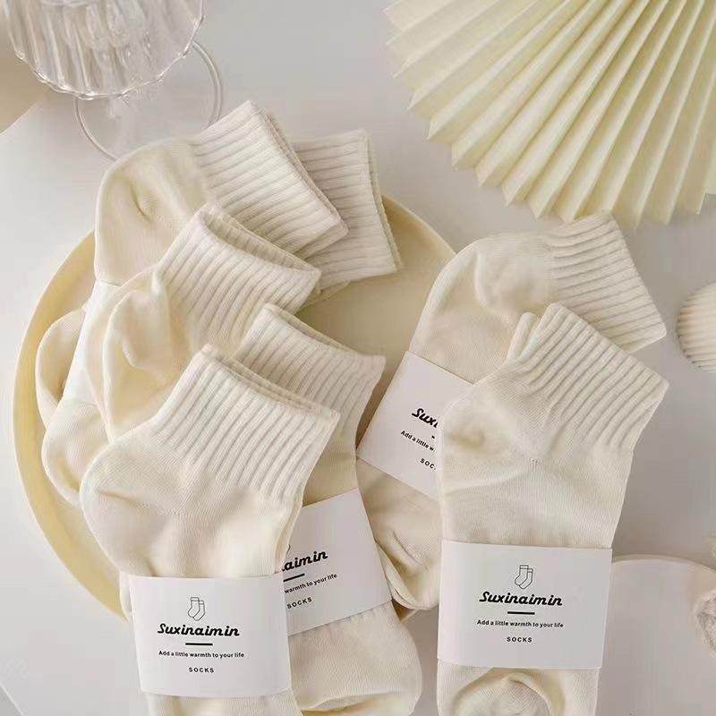 ins韩版纯色短袜男女学生打底袜