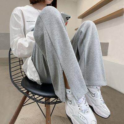 简遇luck品质女装含棉侧边开叉裤子四季纯色显高显瘦设计感直筒裤