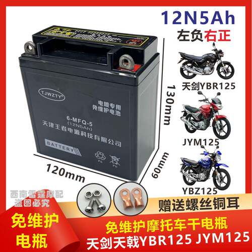 适用山叶天剑125机车电瓶YBR125 JYM125天戟劲傲免维护蓄电池