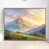 日照金山手绘填色送自然风景卧室挂墙装 饰画厂