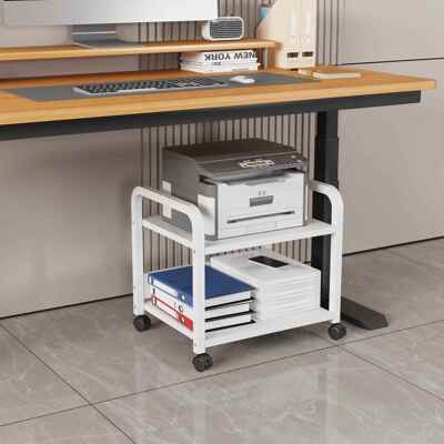 珂富宸实木板子打印机置物架桌下文件收纳架办公室主机托架收银台一体机摆件饰品床笠拉车盖布