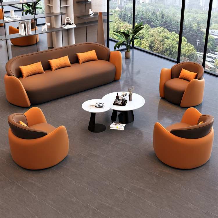 现代轻奢简约皮艺沙发洽谈商务办公酒店大堂休闲室休息区接待沙发