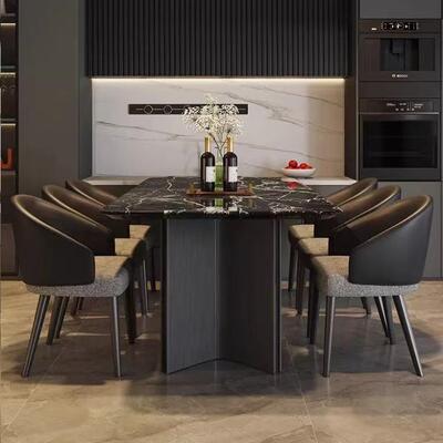 轻石奢高级感大理餐代简约长现方形家用餐桌椅CIM桌组合小户型吃
