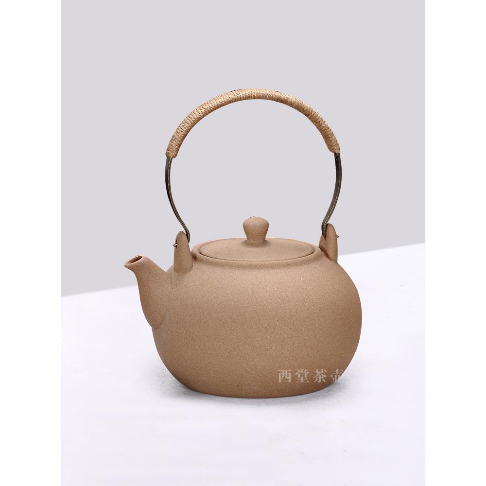 粗陶炭炉煮茶器陶壶无釉烧水壶原矿陶土耐高温明火电陶炉提梁单壶