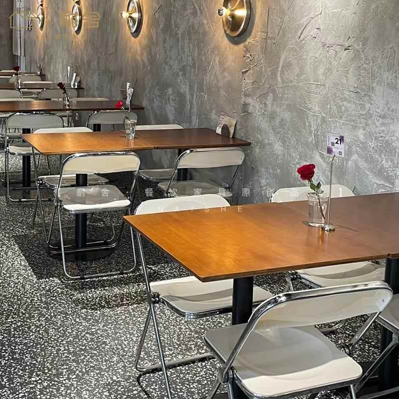 网红咖啡店奶茶店不锈钢桌椅组合水泥工业风清吧桌餐饮店商用家俱