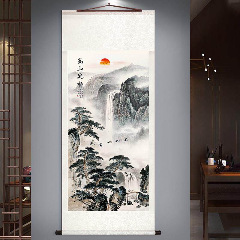 国画 画海纳百川招财山水画 画新中式客厅装饰画 画办公室字画 画