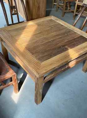 NTZ仿实木茶八仙桌风化老门板民宿古老餐桌家用长条凳四方中式榆