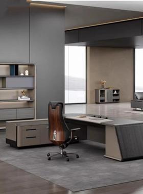 广老板桌东总裁办公桌高董事室家具现长代轻奢圆HD弧端经理时尚班