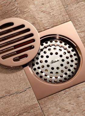 防臭地漏玫瑰金色防021臭隐地漏可贴天台长L带法兰形北美式HDI002